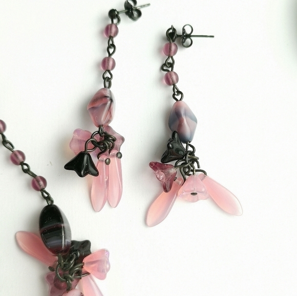 Vintage 2pc set Czech hand made bead necklace earring set - Picture 4 of 6